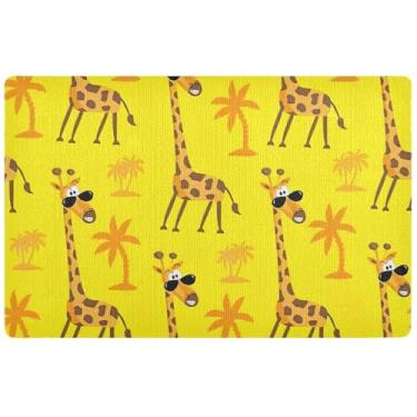 Imagem de Tapete de porta frontal amarelo de animais girafa personalizado tapete de boas-vindas tapete de porta frontal absorvente tapetes de entrada externa para entrada 81 cm x 50 cm