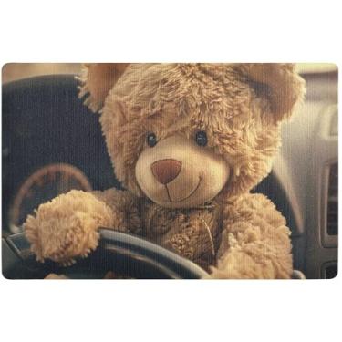 Imagem de TSENQUE Tapete de urso de pelúcia divertido personalizado para dirigir em ambientes internos fofos para decoração de porta da frente tapetes antiderrapantes para casa, lavável, tapete de varanda 81 x