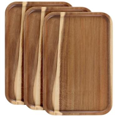 Imagem de TAICHEUT 3 bandejas de madeira de acácia, travessas retangulares de madeira de 33 x 23 cm, tábuas de charcutaria, bandeja de cozinha de madeira para alimentos, biscoitos, sobremesas, frutas, lanches
