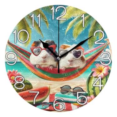 Imagem de GAIGEO Relógio de parede decorativo analógico funky alimentado por bateria relógio de sala de aula, decoração de parede vintage, sala de estar, animal hamster, 25 cm, ponteiros pretos