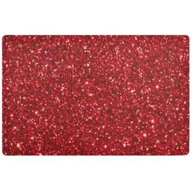 Imagem de TSENQUE Tapete personalizado com glitter vermelho engraçado para porta da frente, decoração de varanda, tapetes de cozinha, antiderrapante, lavável 81 x 50 cm