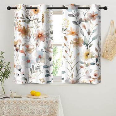 Imagem de DORCEV Cortinas blackout com margaridas em aquarela flores coloridas folhas de eucalipto tratamentos de janela floral primavera cortinas de janela sala de estar quarto cozinha decoração de casa, 66 x