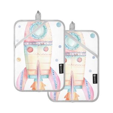 Imagem de Conjunto de 2 pegadores de panela de foguete em aquarela bonitos, suportes de panela resistentes para cozinha e luvas de forno