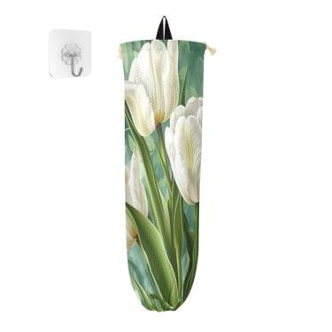 Imagem de Tulipas brancas em verde, pacote com 2 unidades, dispensador de sacolas de supermercado, organizador de sacolas plásticas de cozinha