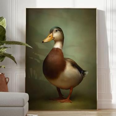 Imagem de Arte de parede em tela de pato vintage, pôster rústico, natureza, vida selvagem, arte de parede, cottagecore animal, casa de fazenda, imagem da natureza, pôster engraçado para sala de estar, quarto