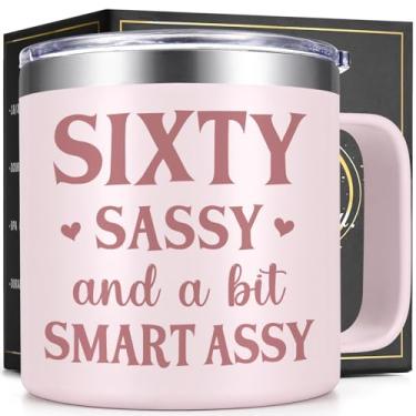 Imagem de Lifecapido Presentes de aniversário de 60 anos para mulheres, 400 ml caneca de café Sassy And A Bit Smart Assy, presentes de aniversário de 60 anos para mulheres de 60 anos, mãe, avó, esposa, amigos