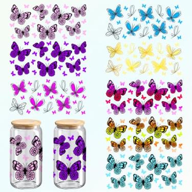 Imagem de DTF Butterfly Theme UV Cup Wrap Stickers, pacote com 8, 28 x 5 polegadas, para copos de 473 g, vidro, laptop e artesanato em madeira (057)
