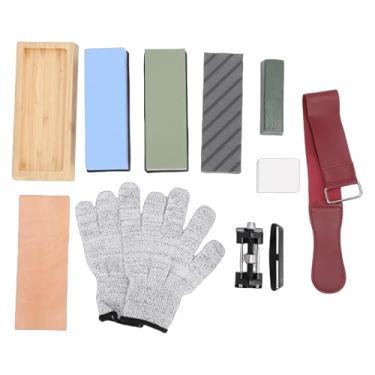 Imagem de Zhjvihx Conjunto de Pedra de Amolar de Faca de Dupla Face, Grão 400 1000 3000 8000 Com Base de Borracha Antiderrapante e Suporte de Bambu para Ferramentas de Caça de Chef de Cozinha (18 * 6 * 2,8)