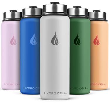 Imagem de HYDRO CELL Garrafa de água isolada de aço inoxidável com canudo - para bebidas frias e quentes - Frasco de metal a vácuo com tampa de rosca e garrafa térmica esportiva moderna à prova de vazamento
