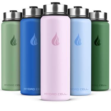 Imagem de HYDRO CELL Garrafa de água isolada de aço inoxidável com canudo - para bebidas frias e quentes - Frasco de metal a vácuo com tampa de rosca e garrafa térmica esportiva moderna à prova de vazamento