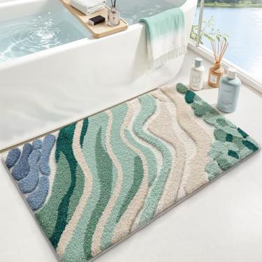 Imagem de LUMI Tapete de banheiro de praia atualizado, tapete de banho antiderrapante, secagem rápida, ultramacio lavável, absorvente, tapete de banho com tema do mar do oceano para chuveiro, decoração de casa