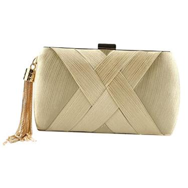 Imagem de FAKEME Bolsa feminina de seda para noite, dourada, 20x8x12 cm