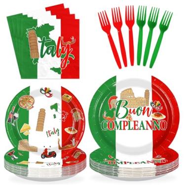 Imagem de 96Pcs Italian Christmas Decorations Buon Natale Italian Christmas Plates and Napkins Red White and Green Italy Flag Tableware Sets for Pizza Italy Xmas Holiday Birthday Party upplies Serves 24