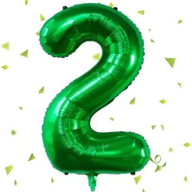 Imagem de Balões de números verdes, balão verde escuro de 40 polegadas 2,2 balão de hélio 2 aniversário para festa de aniversário de 2 anos decoração de aniversário de casamento crianças meninas meninos