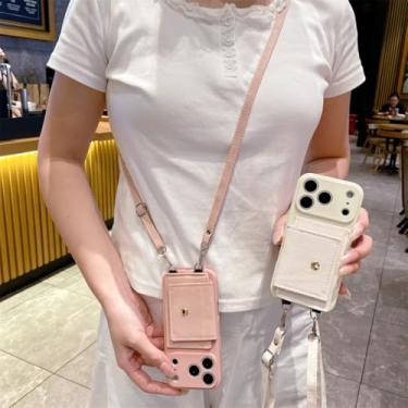 Imagem de Capa carteira rosa em couro para iPhone 17 15 14 13 12 Pro Max Xs Xr Plus, estilo carteira transversal, com aba e cordão (para iPhone 13 Pro Max/Preto)