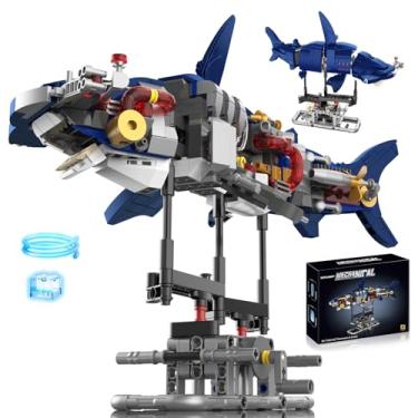 Imagem de Suplanet Mechanical Shark Building Set with Lights, Rotatable Link Components & Display Stand, STEM Building Set for Boys 8-14, Home Office Decor for Adults, Mechanical Enthusiasts（631PCS）