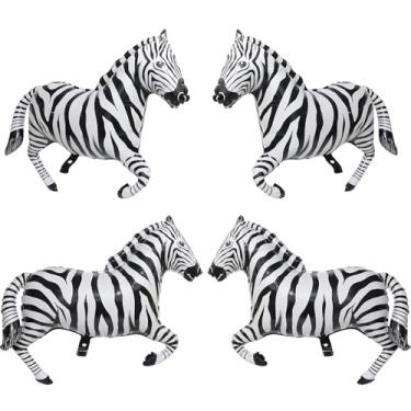 Imagem de 40'' Giant Zebra Balloon Wild Safari Zoo Jungle Safari Animal Party Supplies For Birthday Wedding Baby Shower Baby Shower, 4 Pack Cute Racing Zebra Balloons Wildlife Forest Woodland Animals Decoration