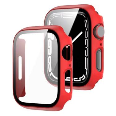 Imagem de Capa protetora de policarbonato rígido, compatível com Apple Watch tamanhos 40/41/42/44/45/46 mm, inclui protetor de tela, adequado para iWatch Series SE 4 5 6 7 8 10 11 Ultra. (Vermelho gelado, série