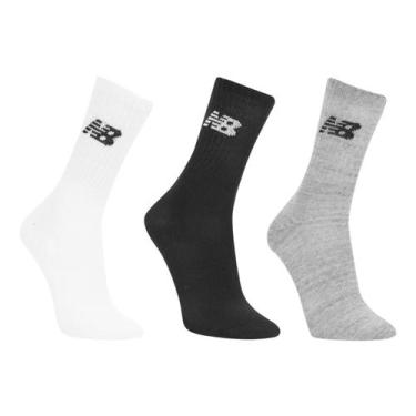 Imagem de Kit Meia New Balance Cano Alto Logo 3 Pares - Branco e Preto, 39/43