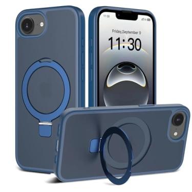 Imagem de ULXITEYU Capa magnética para iPhone 16E, 6,1 polegadas, compatível com MagSafe, suporte robusto, proteção de nível militar não amarelada, azul fosco