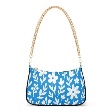 Imagem de Bolsa de ombro floral azul e branca, bolsa feminina Hobo com estilo embreagem, bolsa média para uso diário e noturno