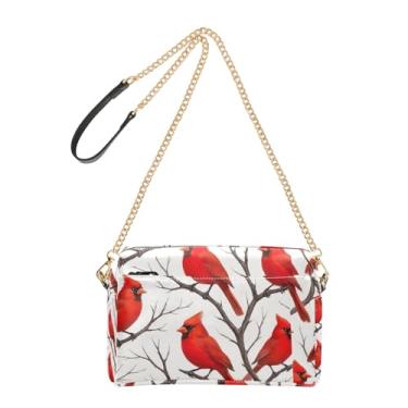 Imagem de Joitme Bolsa feminina branca Bright Red Birds Bolsa tiracolo de couro PU com alça de corrente para celular