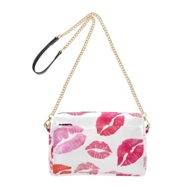 Imagem de Bolsa feminina vermelha rosa batom beijo branco cruz bolsa para celular bolsa de ombro com alça de corrente de couro PU