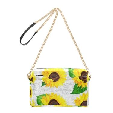 Imagem de Bolsa tiracolo feminina bolsa de celular amarela girassóis vintage alça de couro PU bolsa de ombro