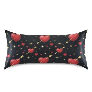 Imagem de Wassud Fronha de cetim para cabelo e pele com coração coração flecha dourada para cabelo e pele, fronhas respiráveis tamanho king size com fecho de envelope