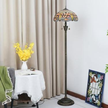 Imagem de Luminária de chão Tiffany, com cúpula de vitral, estilo vintage, dupla, para sala de estar, quarto ou escritório, iluminação brilhante, decoração rústica de canto em bronze, ideal para leitu