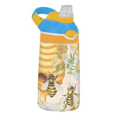 Imagem de Honeybee Hive Honeycombs Garrafa de água infantil 473 ml Tritan à prova de vazamento garrafa de água esportiva com tampa de canudo 473 ml copo infantil portátil reutilizável, alça de transporte