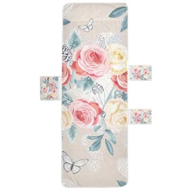 Imagem de Toalha de cadeira de espreguiçadeira bege borboleta floral rosa pastel toalhas de cadeira de praia com bolsos espreguiçadeira de praia costa 215,9 cm x 76,2 cm
