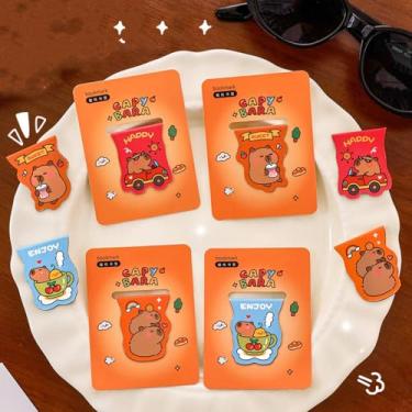 Imagem de Conjunto de 4 marcadores magnéticos de capivara, clipes de desenho de animais fofos exclusivos para leitura de escritório e organização de livros