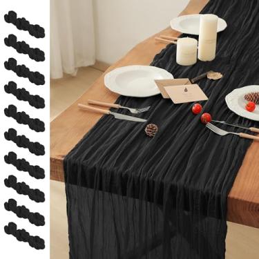 Imagem de Leetaltree Pacote com 10 Caminho de mesa de gaze preto, 89 x 300 cm, caminho de mesa rústico boêmio de pano de queijo, corredores de mesa decorativos para decoração de chá de bebê ou decoração de mesa