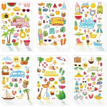 Imagem de 688 peças de adesivos de verão para, 24 folhas de adesivos de praia coloridos para piscina, abacaxi, adesivos de férias com desenho de sol para lembrancinhas de festa no Havaí, férias, álbuns, diário