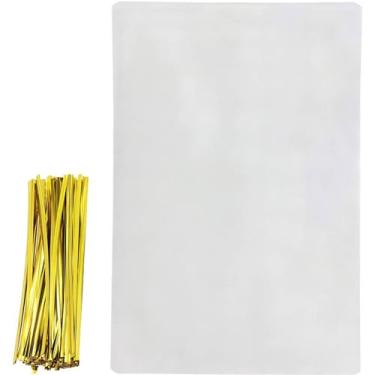 Imagem de Sacos de polipropileno para pão, pacote com 100 caixas de padaria totalmente transparentes para embalagem de pão artesanal, inclui 100 laços dourados torcidos (tamanho: 5 × 11 pol (12,7 × 28 cm), cor