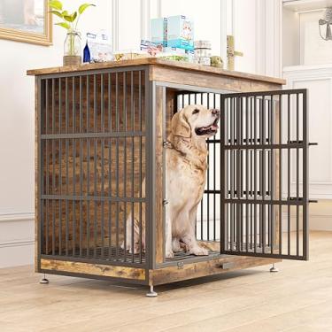 Imagem de Caixa de cachorro estilo móveis, recomendações veterinárias, canil interno para cães pequenos/médios, canil de madeira e metal não tóxico com bandeja removível, gaiola de cachorro elegante para uso