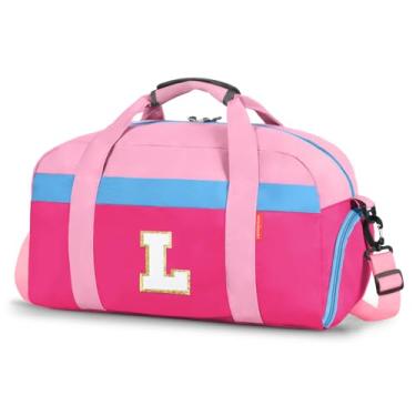 Imagem de WOOMADA Bolsa infantil para meninos ou meninas, bolsa noturna infantil com compartimento para sapatos e bolso molhado, ideal para esportes, viagens, Rosa choque, G