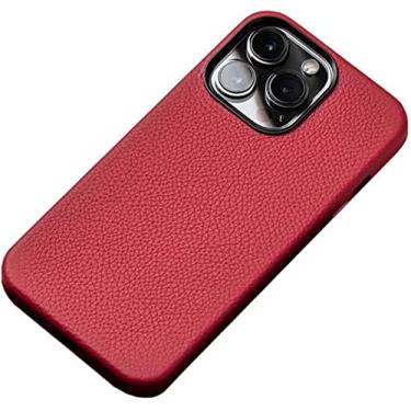 Imagem de FULNES Capa para Apple iPhone 14 Plus 6,7 polegadas 2022, textura de lichia italiana totalmente envolvida à prova de choque capa de telefone traseira [proteção de tela e câmera] (cor: vermelho)