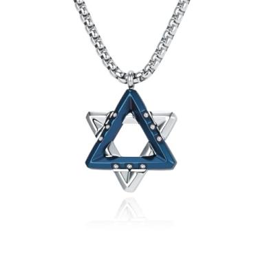 Imagem de Colar com pingente de estrela de Davi, design de dois tons com zircão, corrente de aço inoxidável de 61 cm, 60cm, Aço inoxidável, Sem Pedra Preciosa