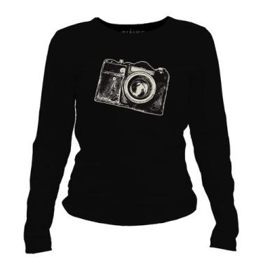 Imagem de Camiseta manga longa feminina - Câmera Fotográfica - DASANTIGAS, Preto