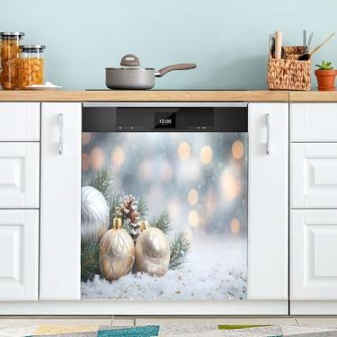 Imagem de SEHANY Linda capa magnética de bola de Natal para lava-louças, adesivos magnéticos decorativos antiarranhões para painel de geladeira e lava-louças, decoração de Natal de cozinha doméstica 58 x 66 cm