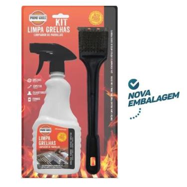 Imagem de Kit Limpar Grelhas e Espeto + Escova De Aço Churrasco Limpador desengo