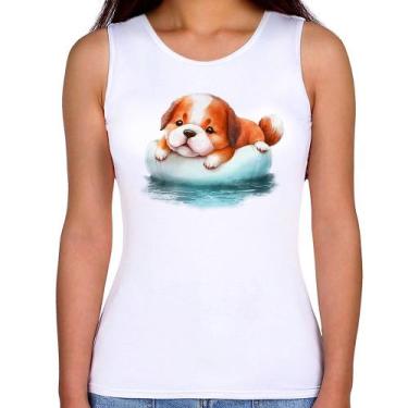 Imagem de Regata Feminina Cachorrinho Na Piscina  - Foca na Moda, Branco, P
