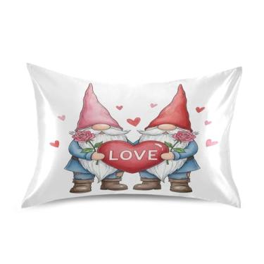 Imagem de Wassud Lindos Gnomos Fronha de Cetim Dia dos Namorados para Cabelo e Pele Fronhas de Seda Lisa Tamanho Padrão Capas de Travesseiro Respiráveis com Fecho de Envelope