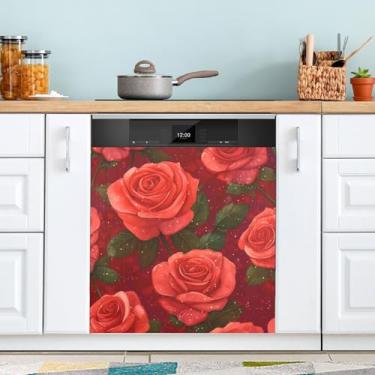 Imagem de ATTX Capa magnética para lava-louças Roses | Adesivo decorativo de eletrodomésticos de 58 x 66 cm para armários domésticos e eletrodomésticos #55