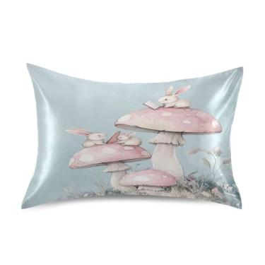 Imagem de Wassud Fronha de cetim com pintura em aquarela com cogumelos para cabelo e pele, fronhas de seda lisa, tamanho king size, respirável, com fecho de envelope
