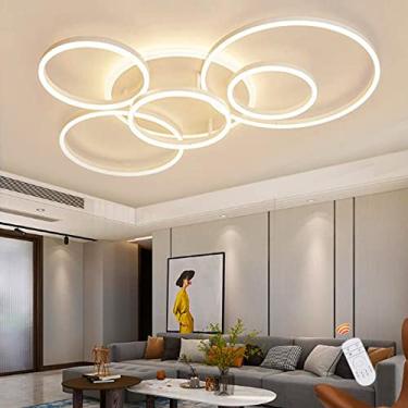 Imagem de Luminária de teto LED moderna para sala de estar, com intensidade regulável e controle remoto, modelo redondo, com 6 anéis, ideal para quarto, sala de jantar, quarto infantil e escritório.