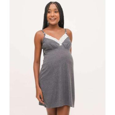 Imagem de Camisola Gestante Canelada Recorte Renda Marisa-90006, Cinza, P