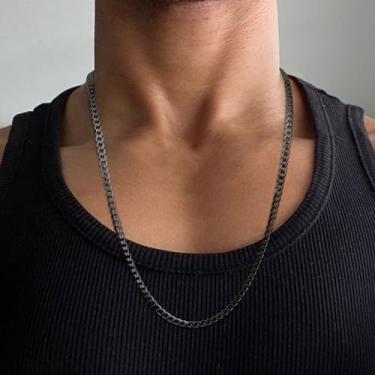 Imagem de Colar masculino de 3,5/4/5 mm, banhado a ouro 18K, corrente de aço inoxidável, fecho de lagosta, corrente cubana, ouro, prata, preto, para homens, 40/50/56/66 cm, 20inch, Aço inoxidável, Sem Pedra